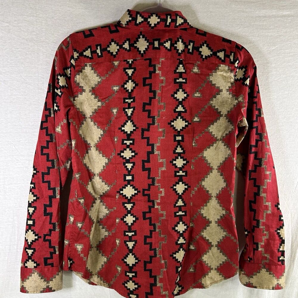 Lauren Ralph Lauren Button Shirt Womens Petite S Red Tan Aztec Southwest Cotton - Picture 3 of 6